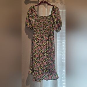 JODIFL Floral Smocked Dress - Pink and Green